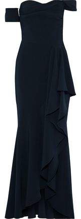 Off-the-shoulder Draped Stretch-cady Gown