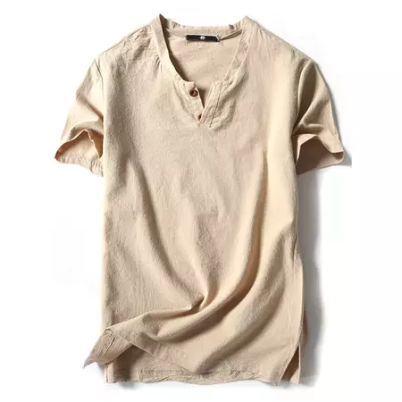 Capreze Men Casual Beach Henley Shirt Summer Short Sleeve Cotton Linen Tees Button V Neck Basic T Shirt Holiday Tops - Walmart.com