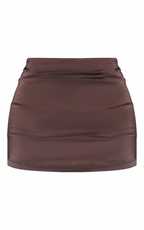 Petite Chocolate Low Rise Satin Mini Skirt | PrettyLittleThing