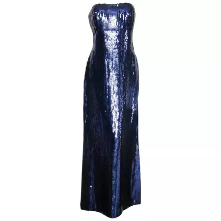 Matty Talmack Strapless Evening Gown Blue Sequined Mermaid Dress For Sale at 1stDibs