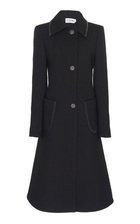 Leather-Trimmed Longline Wool Coat by Loewe | Moda Operandi