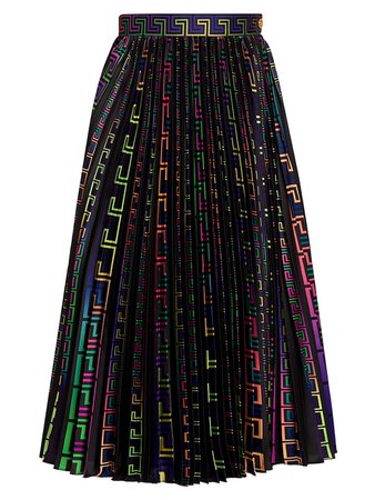Versace Women's Neon Greco Print Pleated Skirt In Multi Black | ModeSens