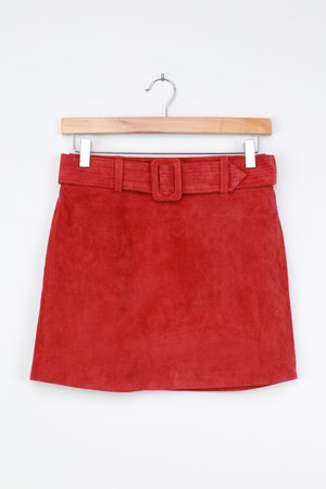 Blank NYC Fired Up - Red Leather Mini Skirt - Belted Mini Skirt
