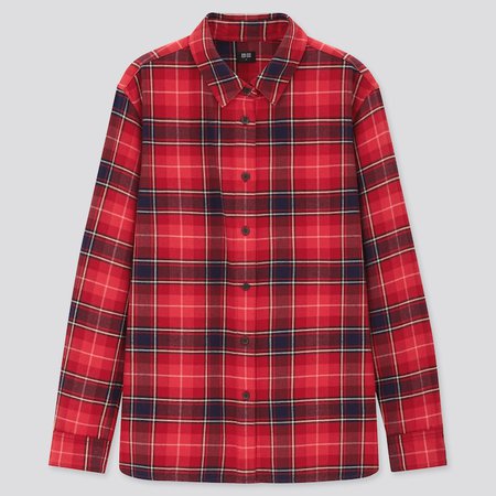 WOMEN FLANNEL CHECKED LONG-SLEEVE SHIRT | UNIQLO US red