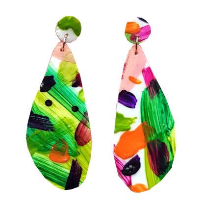Abstract Bright Hand Painted Lightweight Clay Earrings - Stella | Emily Laura Designs | Wolf & Badger