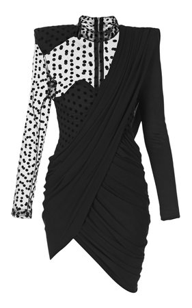Asymmetric Draped Crepe And Swiss-Dot Tulle Mini Dress by Balmain | Moda Operandi