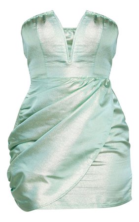 Mint Textured Glitter V Bar Bandeau Dress | PrettyLittleThing