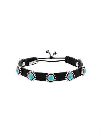 Saint Laurent silver, turquoise, and leather bracelet
