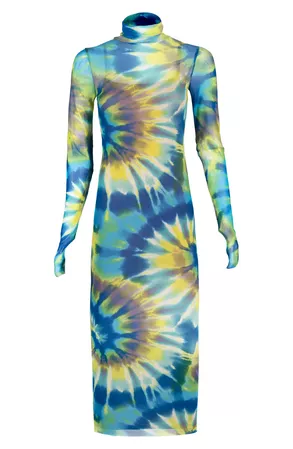 AFRM Shailene Long Sleeve Print Mesh Dress | Nordstrom
