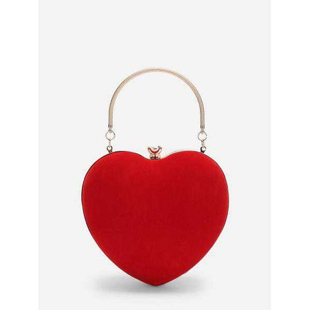 Fashiontage - Red Heart Shaped Clutch Bag With Chain - 916979220541