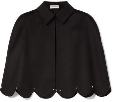 Studded Scalloped Wool And Cashmere-blend Cape - Black