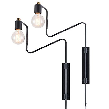 Rustic Swing Arm Plug in Wall Sconce Lamp Light, Black Plating Plug in or Hardwired Industrial Retro Rustic Antique Wall Lamp for Living Room Bedroom, Set of 2: Amazon.ca: Home & Kitchen