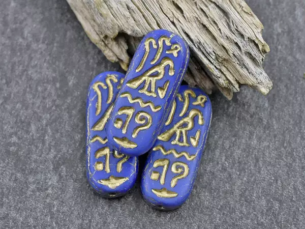 *6* 25x10mm Gold Washed Matte Lapis Blue Egyptian Cartouche Oval Beads – The Bead Obsession