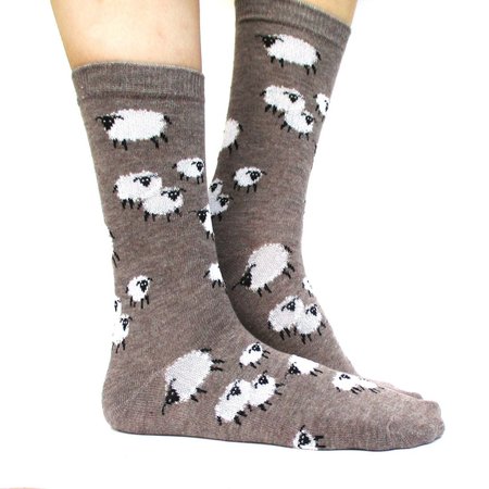 Sheep Farm Novelty Printed Fluffy Comfortable Long Socks for Women in Light Brown on Storenvy