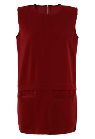Plain Red Sleeveless Shift Dress - Retro, Indie and Unique Fashion