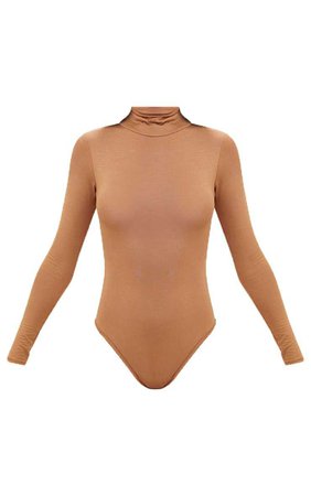 Camel Roll Neck Long Sleeve Bodysuit | Tops | PrettyLittleThing