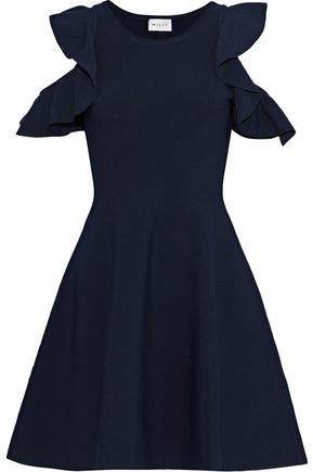 Cold-shoulder Ruffle-trimmed Stretch-knit Mini Dress
