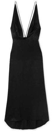 Open-back Silk-satin Midi Dress - Black