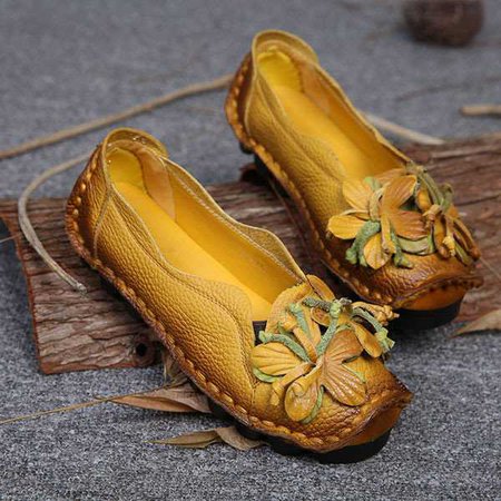 Hot-sale Genuine Leather Handmade Flower Loafers Soft Flat Casual Shoes - NewChic