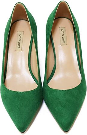 Amazon.com | JOY IN LOVE Pumps for Women Chunky Heels Comfortable Middle Block Heel Work Dress Pumps Green Suede 7.5US | Pumps