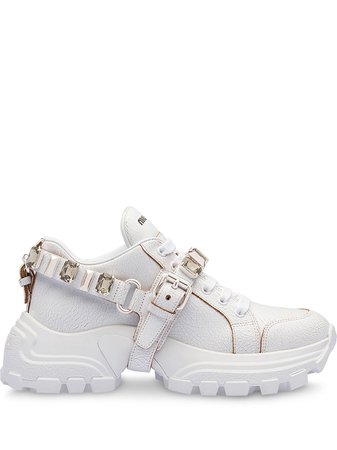White Miu Miu Leather Sneakers | Farfetch.com