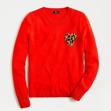 J.Crew: Cashmere Crewneck Sweater With Leopard Heart For Women