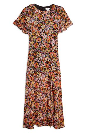 Topshop Ruffle Pansy Print Midi Dress | Nordstrom