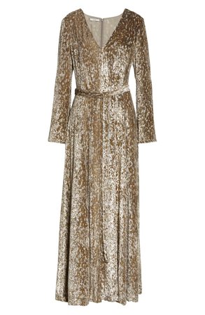Co Belted Long Sleeve Metallic Velvet Gown | Nordstrom