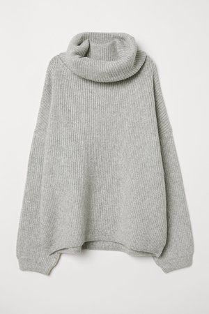 Ribbed Turtleneck Sweater - Light gray melange - Ladies | H&M US