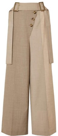 Stevie Belted Color-block Wool-blend Wide-leg Pants - Neutral