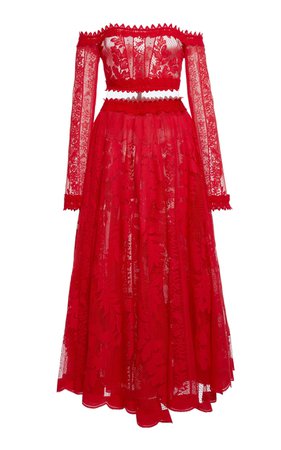 Cutout Lace Off-The-Shoulder Midi Dress By Giambattista Valli | Moda Operandi