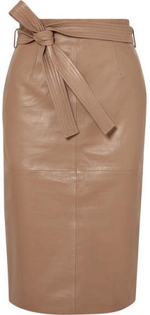 Alouetta Belted Leather Skirt - Tan