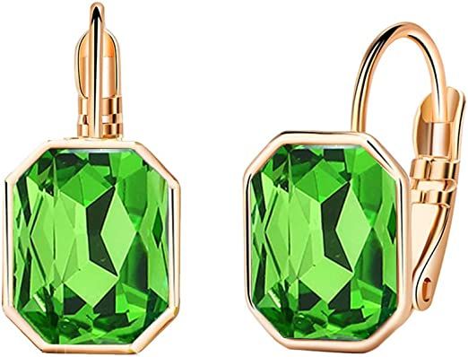 Amazon.com: Austrian Crystal Octagon Leverback Drop Earrings for Women 14K Rose Gold Plated Hypoallergenic Jewelry (Fern Green): Clothing, Shoes & Jewelry