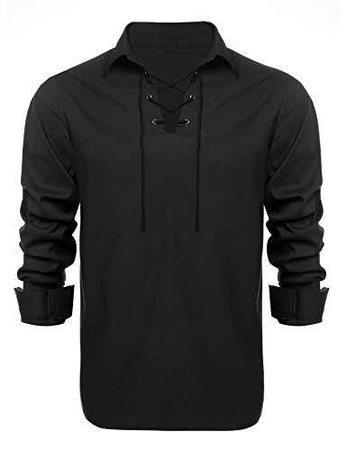 Men Long Sleeve Shirt, Scottish Jacobite Ghillie Kilt Shirt with Lace Up Front - Medieval Merchandise