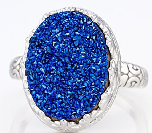Silver Blue Druzy Ring