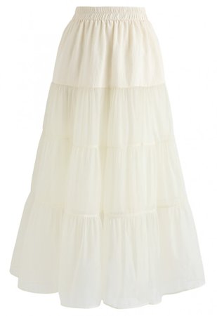 Lightweight Organza Midi Skirt in Cream - NEW ARRIVALS - Retro, Indie and Unique Fashion