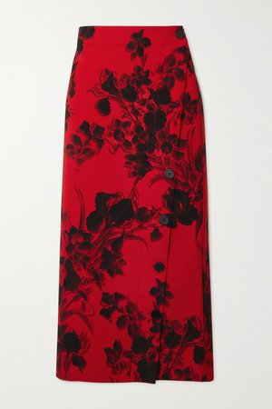 Red Floral-print wool-crepe midi skirt | Balenciaga | NET-A-PORTER