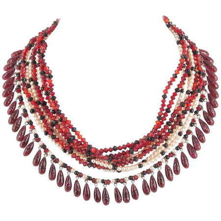 Maison Gripoix | 1950s poured glass and paste pearl multi row necklace