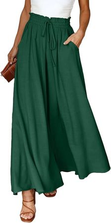 EVALESS Womens Casual Summer Dressy Pants Solid Loose Drawstring Elastic Waist Culottes with Pockets Green Small at Amazon Women’s Clothing store