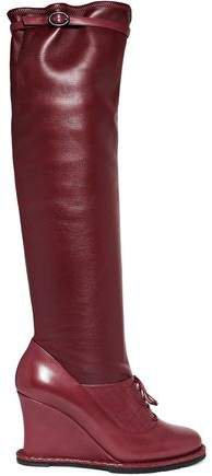 Leather Wedge Knee Boots