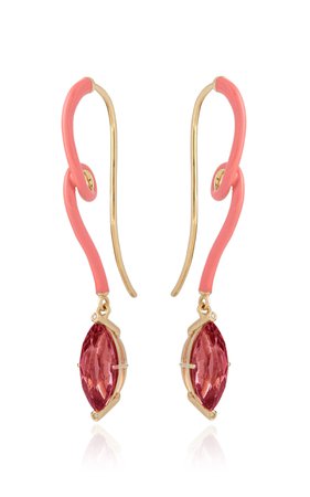 18k Yellow Gold Alicia Pendant Earrings With Pink Tourmaline And Light Pink Enamel By Bea Bongiasca