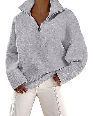 ANRABESS Women's Crewneck Long Sleeve Oversized Fuzzy Knit Chunky Warm Pullover Sweater Top 626mibai-L White at Amazon Women’s Clothing store