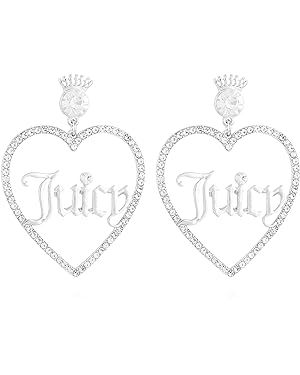 Amazon.com: Juicy Couture Silvertone Crystal Glass Stone Heart Drop Logo Earrings: Clothing, Shoes & Jewelry