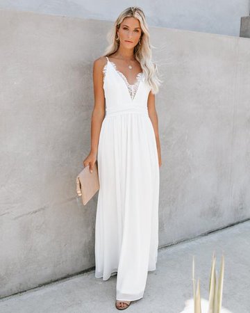 The Gala Lace Slit Maxi Dress - White – VICI