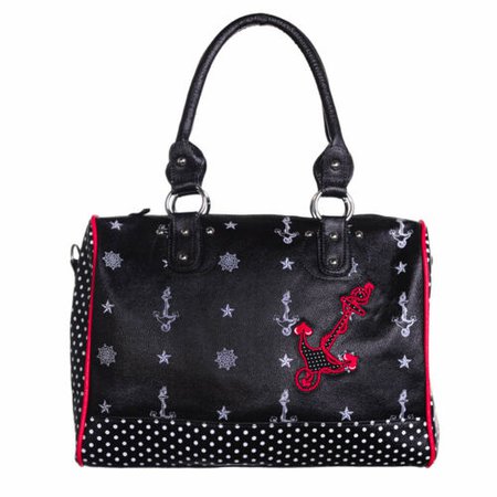 Womens Ladies Black Red Polka Dot Rockabilly Anchor Sailor Bag Handbag UK | eBay