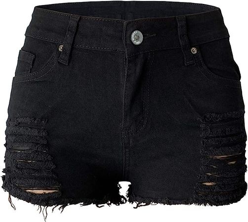 Aodrusa Womens Ripped Denim Shorts Mid Waist Sexy Short Cutoff Distressed Short Jeans Black US 2-4 at Amazon Women’s Clothing store