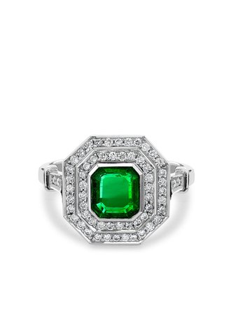Pragnell Vintage 1911-1940 Platinum Art Deco Emerald And Diamond Target Ring - Farfetch