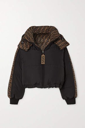 Reversible Printed Quilted Shell Down Bomber Jacket - Black