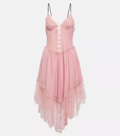 Lace Trimmed Chiffon Midi Dress in Pink - Gucci | Mytheresa