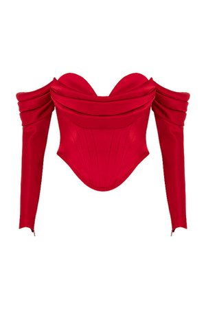 Clothing : Tops : 'Gala' Red Satin Long Sleeved Corset